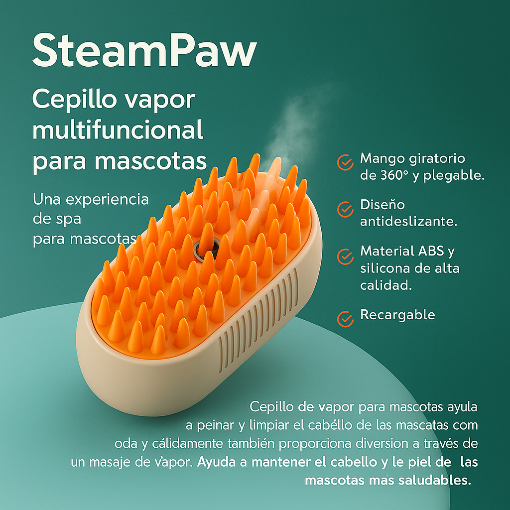 🪮 SteamPaw Cepillo a Vapor 🫧 🐈 3 en 1 Para Mascotas 🐩