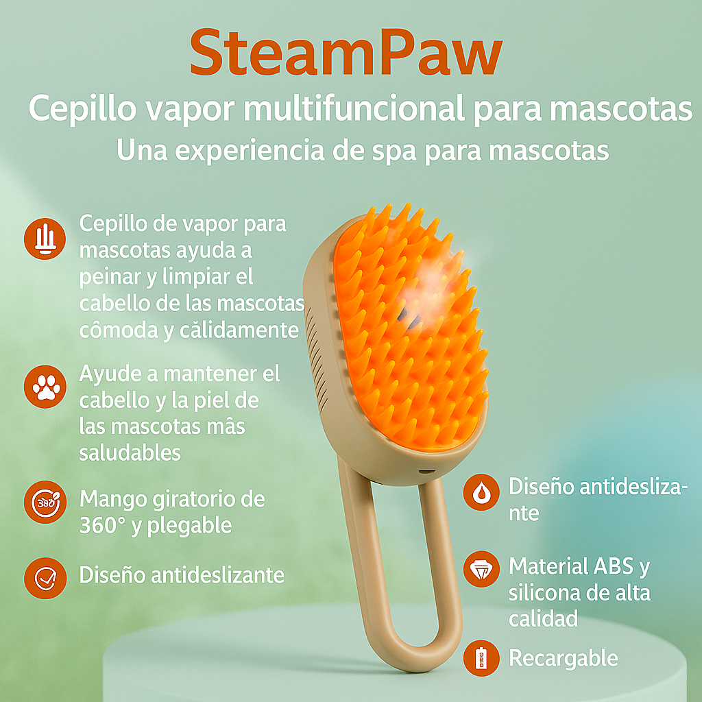 🪮 SteamPaw Cepillo a Vapor 🫧 🐈 3 en 1 Para Mascotas 🐩