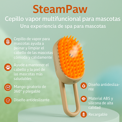 🪮 SteamPaw Cepillo a Vapor 🫧 🐈 3 en 1 Para Mascotas 🐩