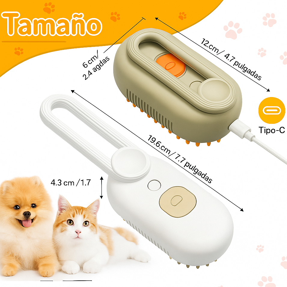 🪮 SteamPaw Cepillo a Vapor 🫧 🐈 3 en 1 Para Mascotas 🐩
